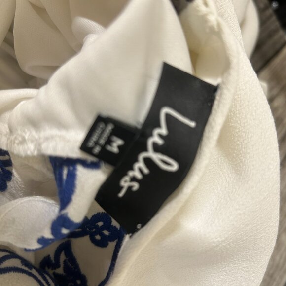 Lulus Tale to Tell Blue and Ivory Embroidered Shift Dress Size M - Picture 2 of 6